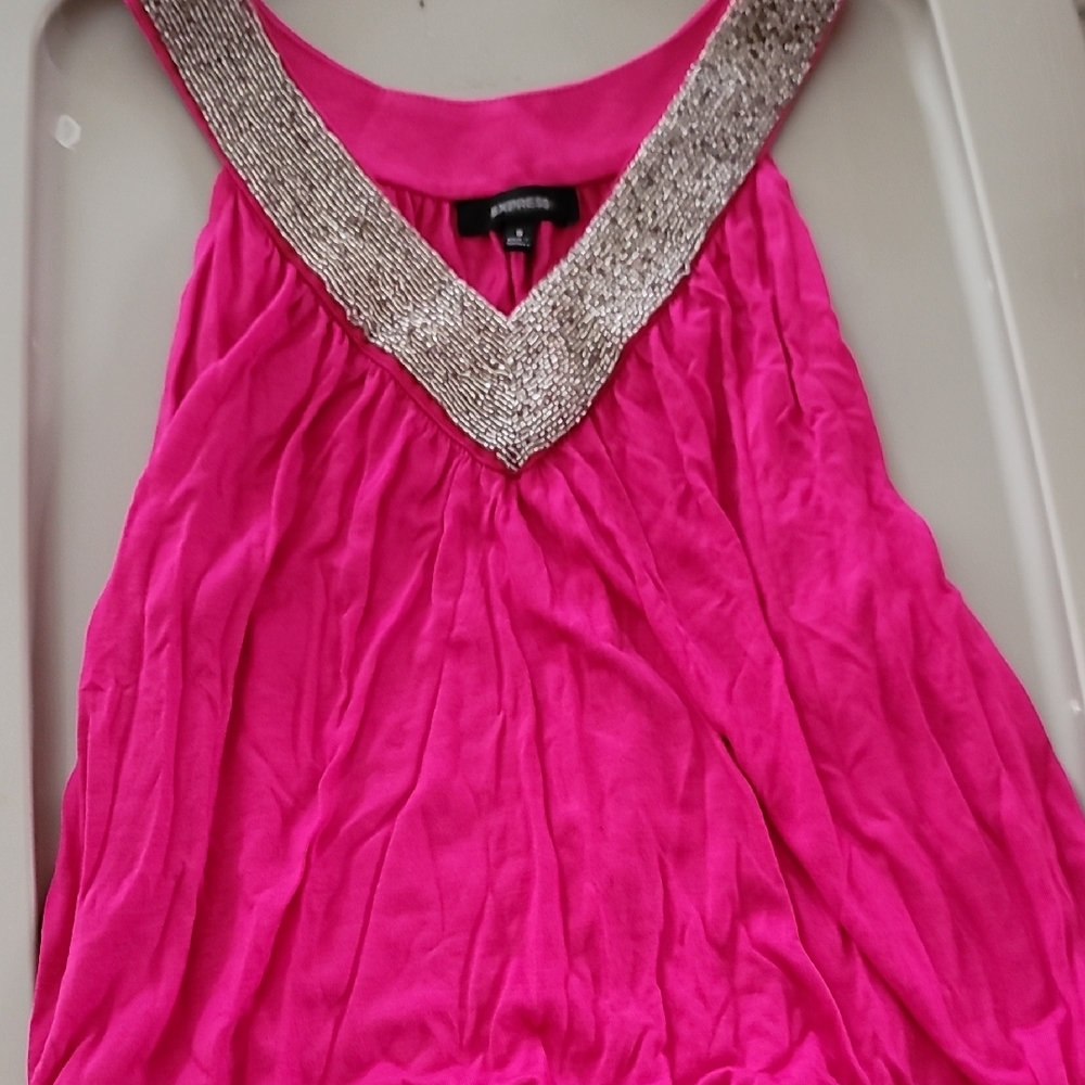 Express Pink Ruched Embellished Tank Top